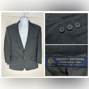 Brooks Brothers Gray Windowpane Blazer Size 39R Suit Jacket USA Made Wool Office
